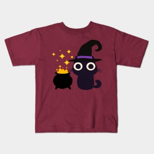 Cute Halloween Cat Witch Kids T-Shirt